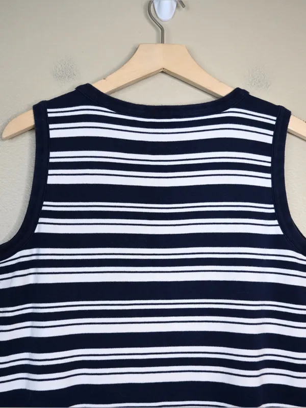 Talbots Women's M Navy Blue White Nautical Stripe Sheath Mini Dress - Image 4