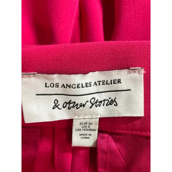 & Other Stories Pink Pleated Belted High Rise Straight Trousers Dress Pants Sz 0 - Image 5