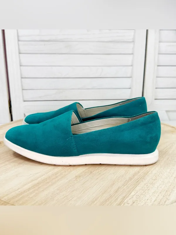 Franco Sarto Bonza Suede Slip On Loafers Flats Dark Teal Green Size 8 Casual - Image 3