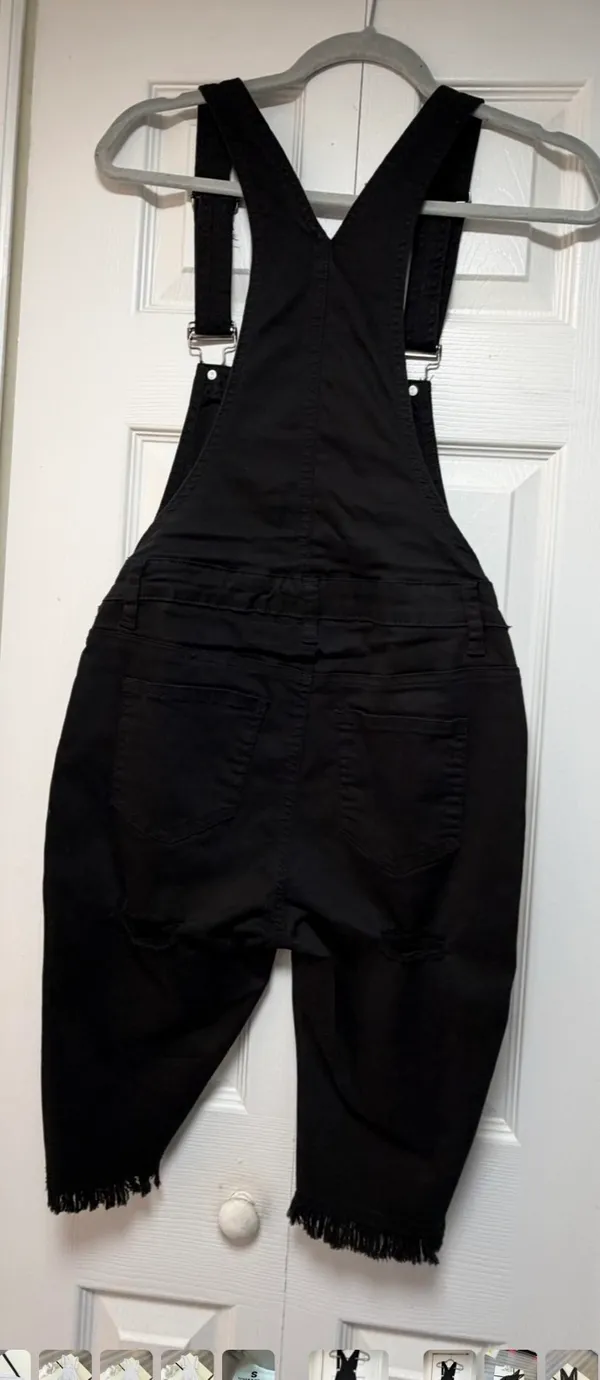 American Bazi Distressed Black Denim Overalls Shorts - Size M - Image 13