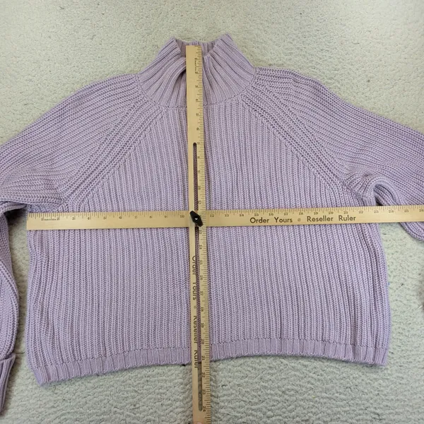 Abercrombie & Fitch Lavender Purple Mock Neck‎ Ribbed Chunky Knit Sweater Small - Image 3
