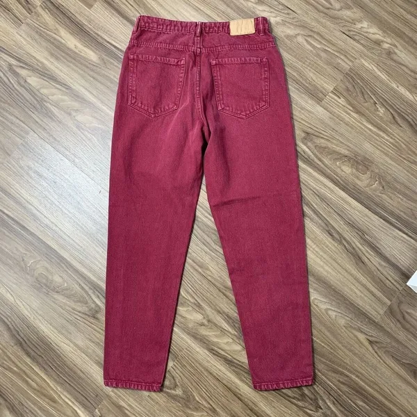 Zara Trafaluc Sz 6 Jeans Denim Wear High‎ Rise Tapered Leg Mom Cranberry Women's - Image 6