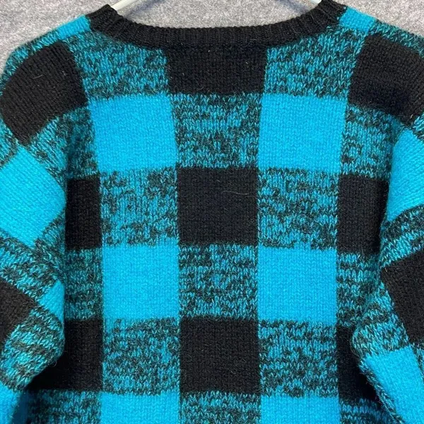 Vintage GAP Clothing Sweater Women's Medium‎ Blue Black Check Thick Knit Wool - Image 8