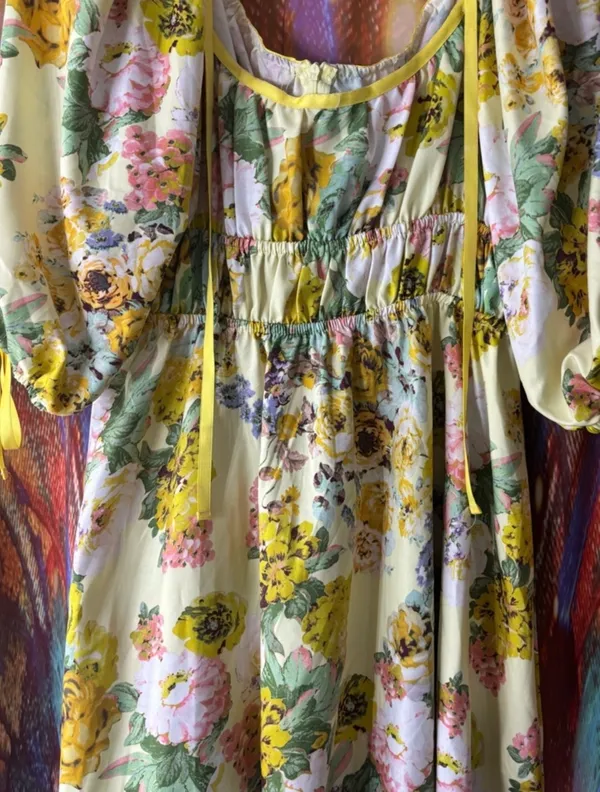 Yellow Floral Puff Sleeve Mini Dress✨ Size L - Image 2