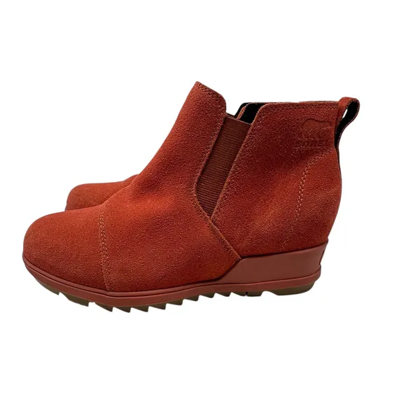 Sorel Evie Booties Boots Pull-On Wedge Heel Waterproof Suede Red‎ Size US 8 - Image 11