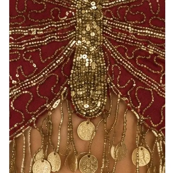 Y2K Beaded Butterfly Halter Top Red Gold Coin Fringe Festival Rave Fairycore S/M - Image 2