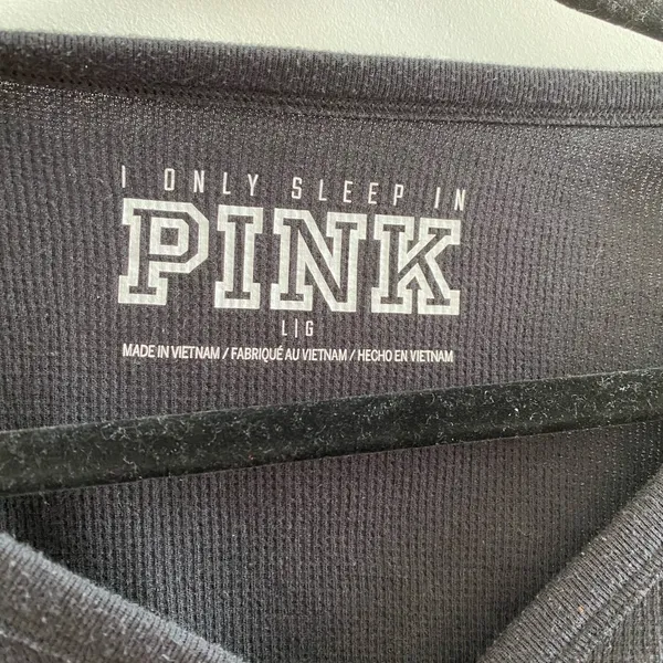 Victoria’s Secret Pink Black Henley Waffle Knit Sleep Shirt Size Large - Image 3