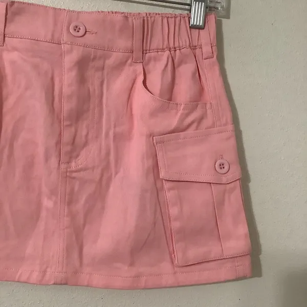 Pastel Pink Girly Feminine Preppy‎ Coquette Casual Cargo Micro Mini Skirt Small - Image 3