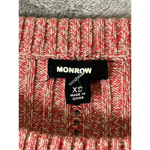 Monrow Coral Cream Ribbed Cotton Cropped Long Sleeve Sweater Top Size XS New - Image 5