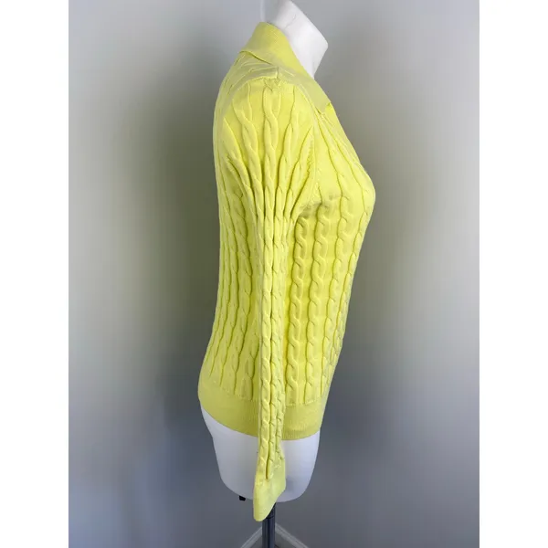 Talbot's Yellow Cable Knit Johnny Collar Pullover Sweater Preppy Old Money Small - Image 3