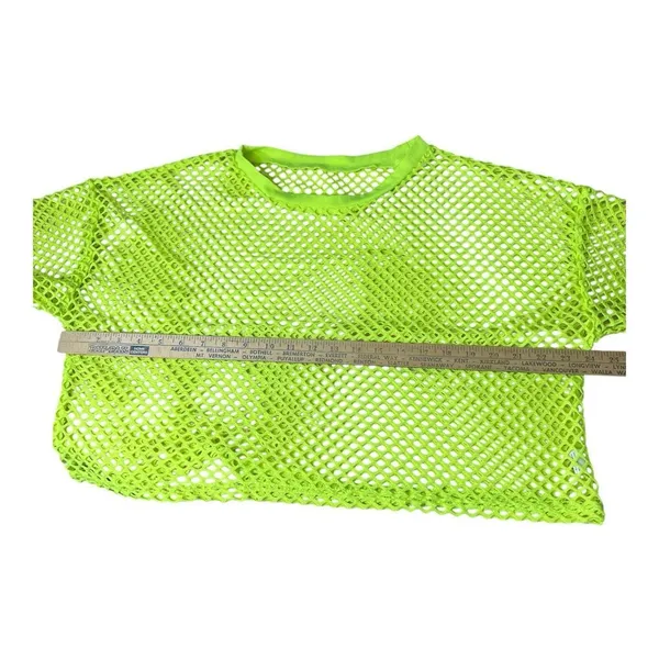 Fishnet Top Women Size XL Neon Green Crop Top Crewneck T-shirt Casual Boho - Image 5