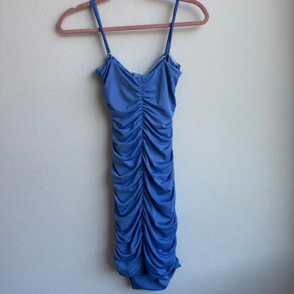 Tiger Mist Mini Dress Small Bodycon Short Ruched Blue Tie Front Party Going Out - Image 4