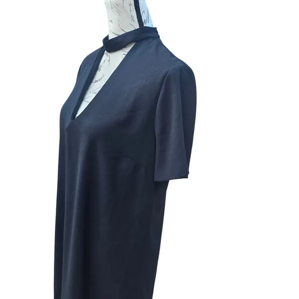 Zara Woman Black Dress Cut Out Choker Neck Short‎ Sleeve Mini Medium - Image 3