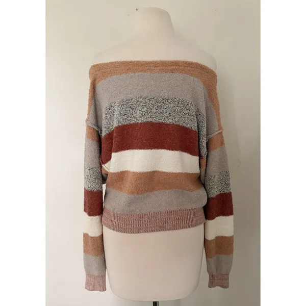 Free People Candyland Striped Pullover Sweater Ivory Soft Girl Knit Top Sz M - Image 3