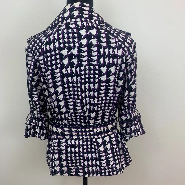 Josephine Women's Sz 8 Purple White Houndstooth‎ Double Breasted Belted Jacket - Image 2