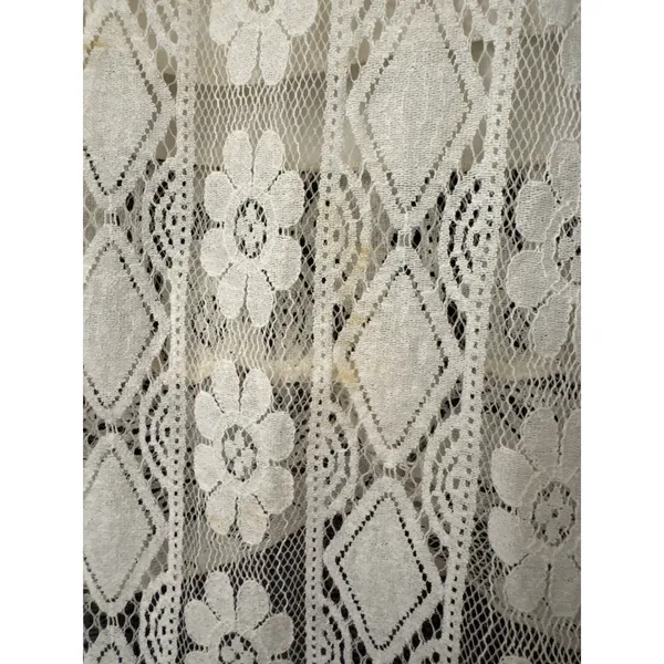 Cream Bohemian Dress Boho Floral Lace Crochet Pom Pom High Low Neutral Resort - Image 9