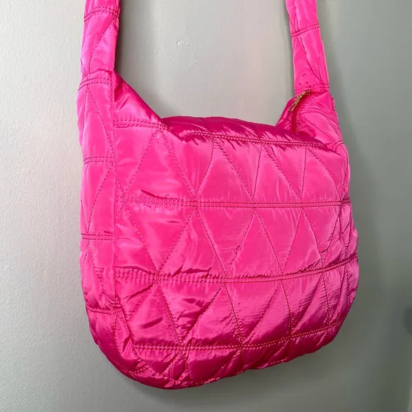 Pink Quilted Puffer Shoulder Bag Lightweight Hobo Bag Handbag New - Image 7