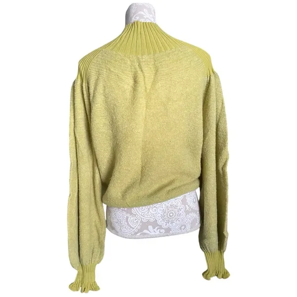 Free People Chartreuse Balloon Sleeve Sweater Cozy Chic Crew Neck Small S - Image 5