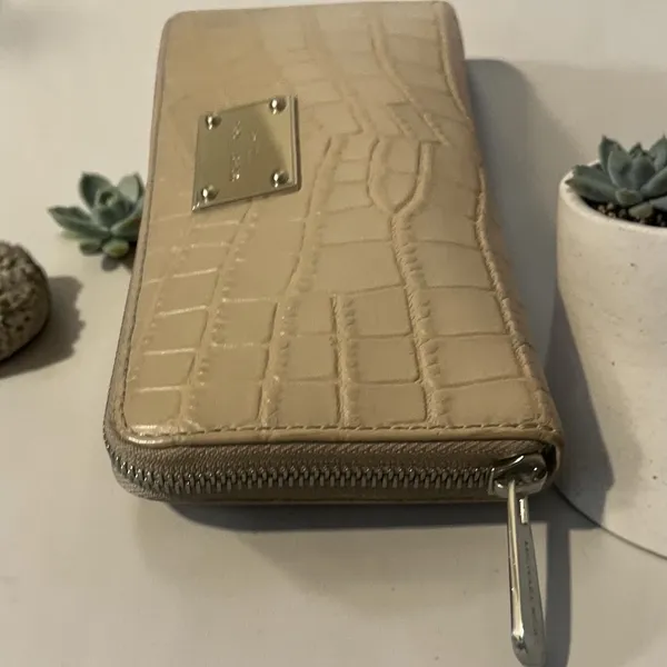 Michael Kors Wallet Womens OS Tan Croc Embossed Leather Zip Around Jet‎ Set - Image 3