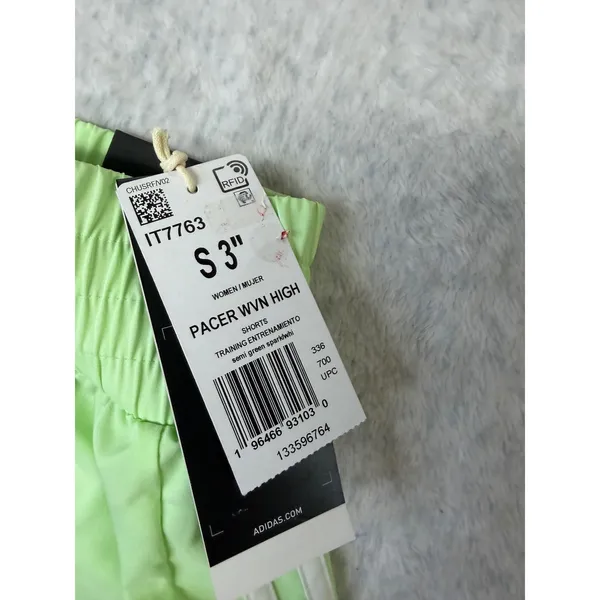 Adidas Pacer Woven High Rise Shorts Lime Green IT7763 Womens Small 3" Inseam - Image 3