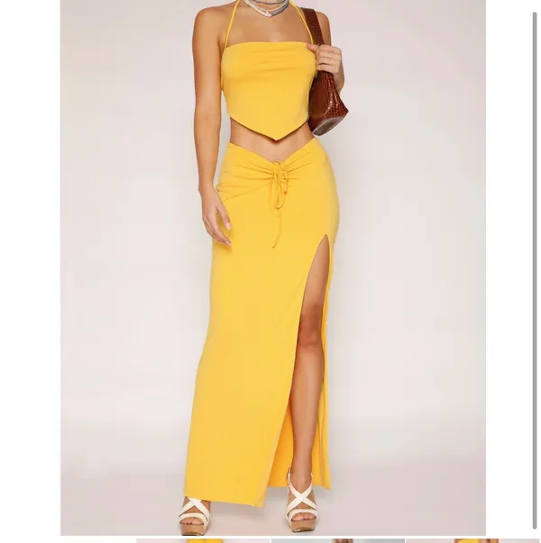 Tiger Mist Yellow Ruched Skirt With Side Slit - Image 3