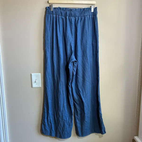 Unbranded Wide Leg Paperbag Waist Pants 12 Blue Womens Lyocell Blend - Image 4