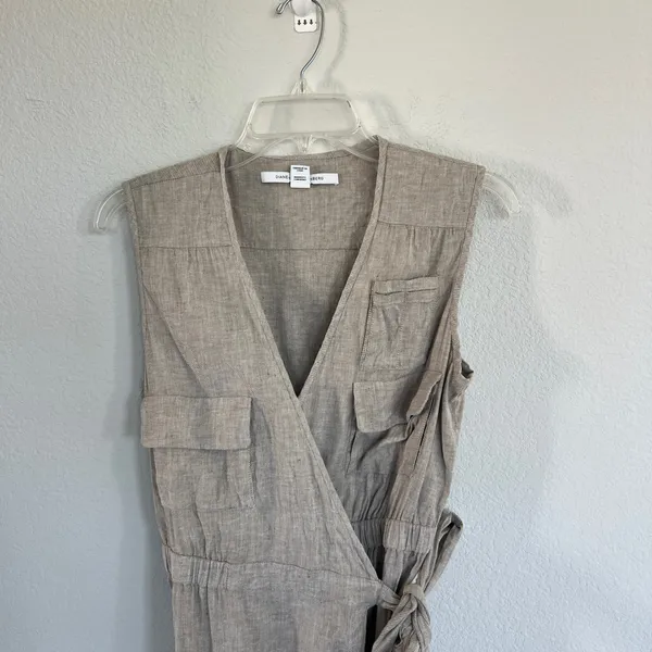 Diane Von Furstenberg DVF Sand Mellany Linen Blend Wrap Dress Size 6 - Image 5