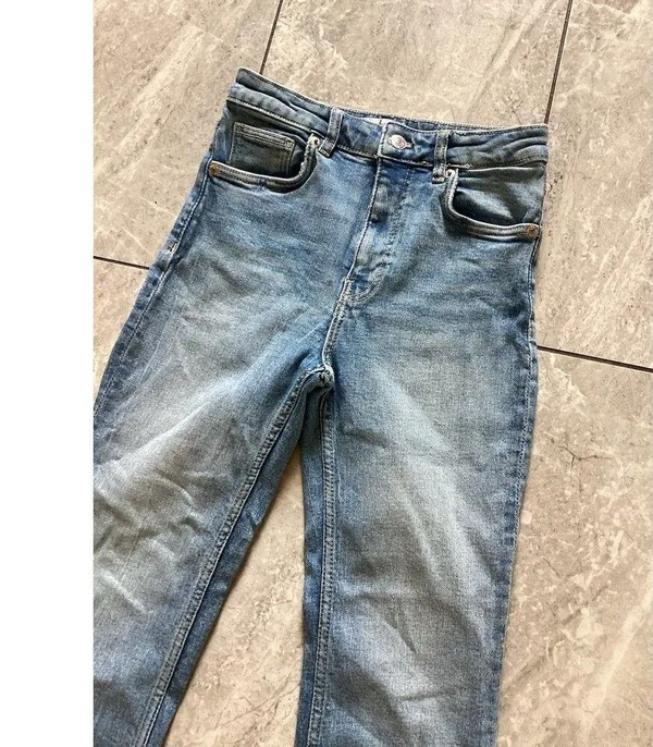 Zara Light Wash Straight Leg Jeans Raw Hem 2 - Image 2