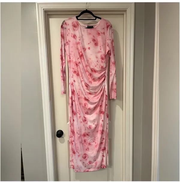 Amazon Pink Floral Bodycon Maternity Dress - Image 3