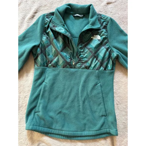 The North Face Women's Green Geometric Anorak Fleece 1/2 Zip Pullover‎ Sz Xsmall - Image 2