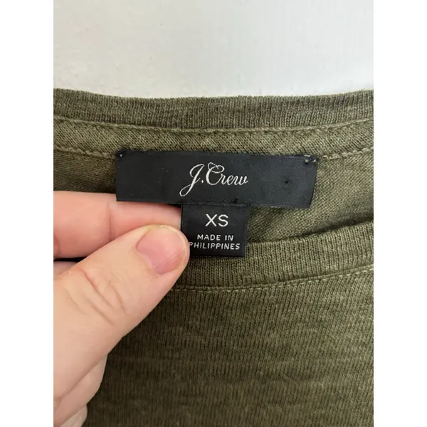 J Crew 100% Linen Olive Green Ruffle Short Sleeve Peplum Top XS Sustainable - Image 3