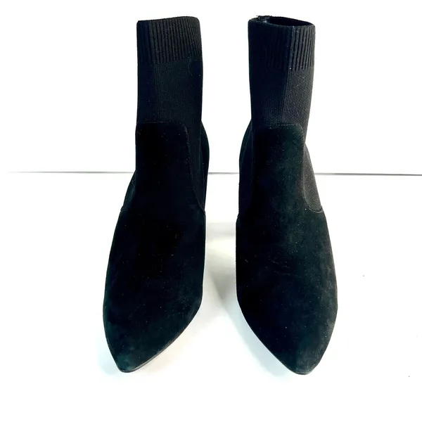 Steve Madden Richter Black Suede Sock Ankle Boots Block Heel Pointed Women‎ Sz 8 - Image 2