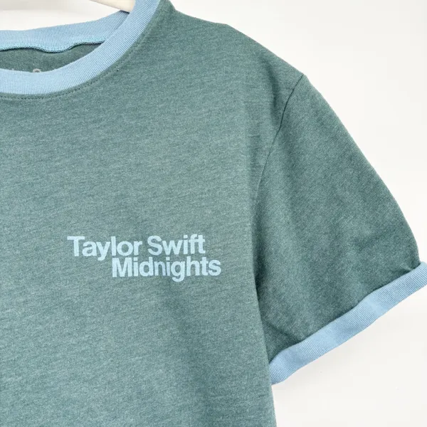 Taylor Swift‎ Womens Merch Teal Midnights Ringer Retro Concert T-Shirt Size M - Image 2