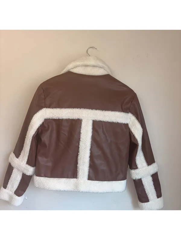 Madden NYC Brown Faux Leather & Sherpa Moto Jacket Size XXS - Image 6