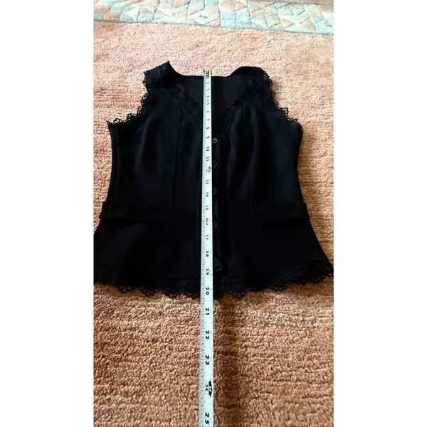 Black Lace Trim Corset Style Vest Soft Velvety Feel Size S - Image 3
