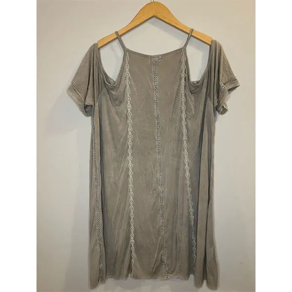 POL Women's Cold Shoulder Boho Top Lace Detail Gray Size L - Image 3