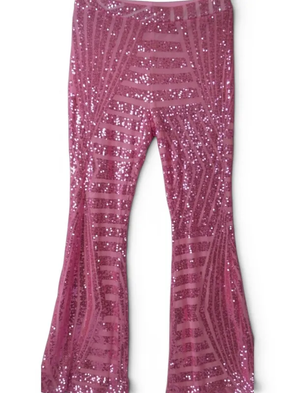 BLENCOT Sequin Wide Leg Palazzo Pants High Waist Flare Party Trousers L - Image 6