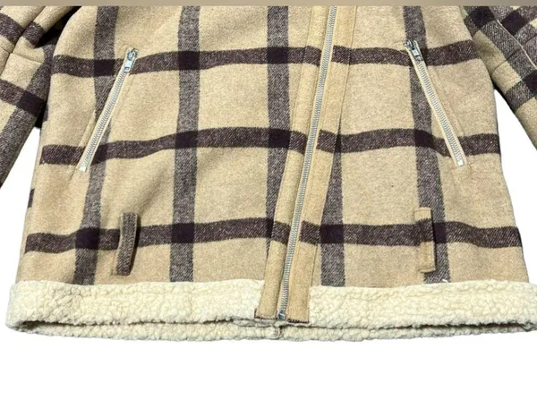 J.O.A Plaid Faux Fur Shearling Moto‎ Jacket - Image 4