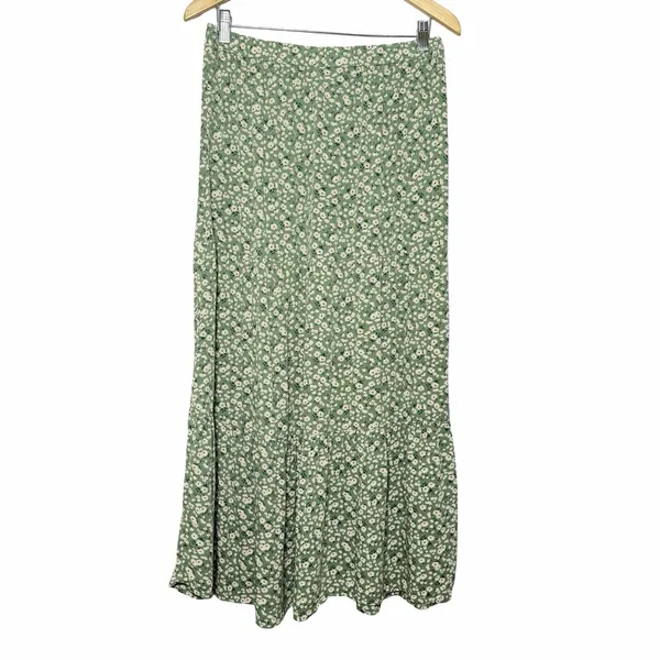 American Eagle Women's L Green Ditsy Floral Tiered Maxi Skirt Cottagecore Boho - Image 2