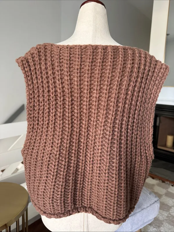 Sunday Up Chunky Knit Brown Button-Front Sweater Vest - Image 4