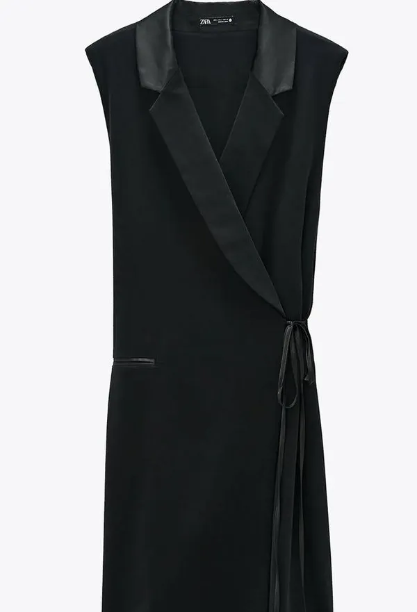 Zara COMBINED PLEATED WRAP BLAZER DRESS BLACK NEW - Image 6