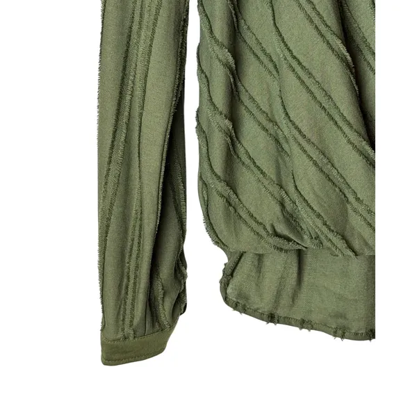 Maeve Audre Top Women XXS Olive Green Textured Faux Wrap Long Sleeve Boho - Image 5