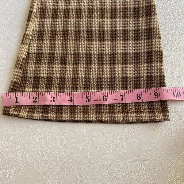 Stitch & Pine Brown Plaid Flare Pants Women’s Small Retro Stretch - Image 6