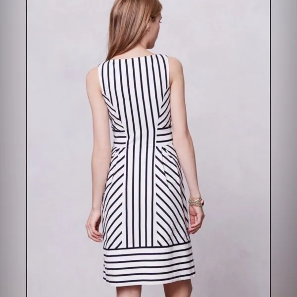 Maeve Anthropologie‎ Striped Lace Bib Fit Flare Dress Black White Size 6 - Image 4