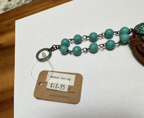 Rustic Style Turquoise Color Beads / Rhinestone / Brown Tassel NWT Bracelet - Image 2