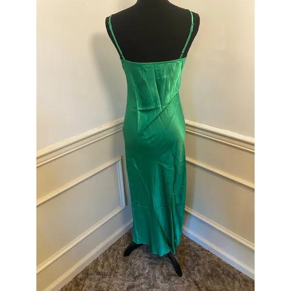 Pistola Mari Midi Maxi Slip Dress Fern Green Square Neck Satin Feel Slit Formal - Image 3