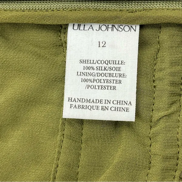 Ulla Johnson Nora Tie Shoulder‎ Silk Peplum Top Size 12 Olive Green Milkmaid NEW - Image 4
