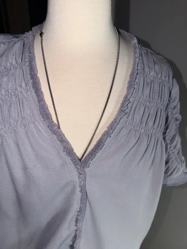 THML Anthropologie Light Blue V-Neck Smocked Sleeve Top - Image 4
