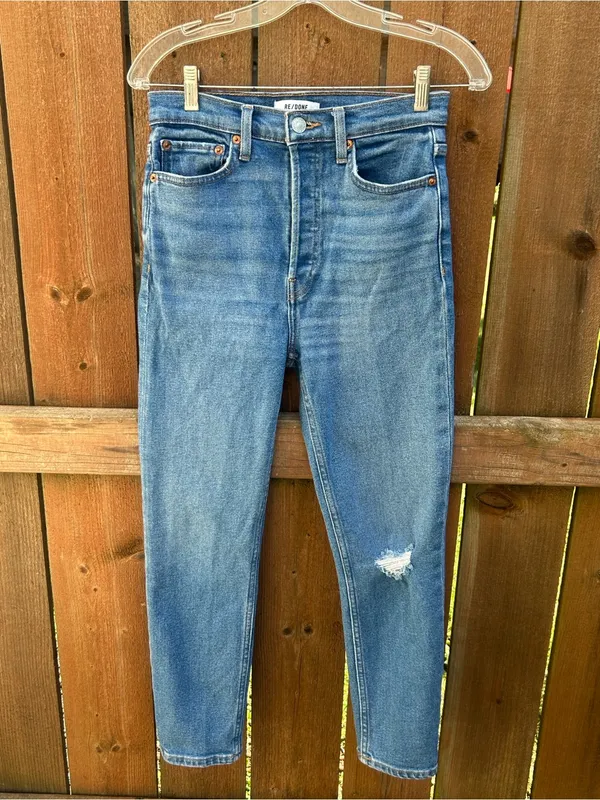 Re/Done 90’s Denim Ultra High Rise Crop Medium Worn Shade Jeans Size 26 - Image 3