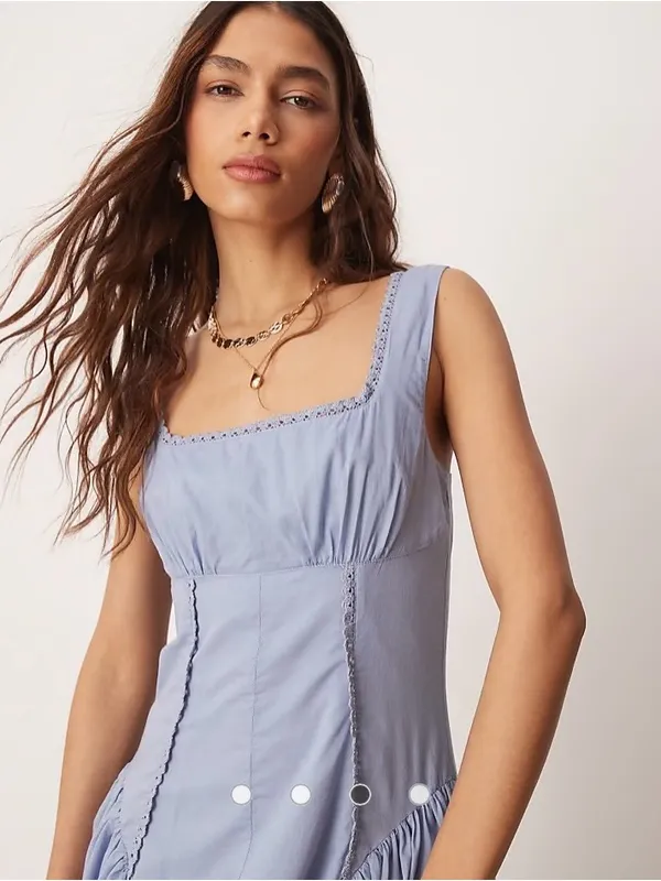 Square Neck Basque Waist Prarie Powder Blue Sleeveless Maxi sun Dress - Image 4